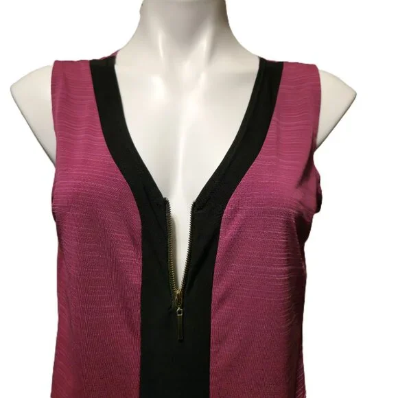 ❤️ 4/$20 Suzie in the City tank top Women's large Purple black V-neck front zip - Picture 3 of 13